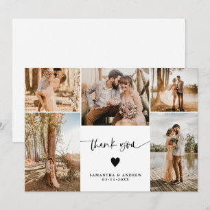 Tarjeta De Agradecimiento Moderno y simple corazón de escritura 5 fotos boda