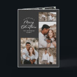 Tarjeta De Agradecimiento Modernos Navidades de fotografía multi negros míni<br><div class="desc">Moderna carta minimalista elegante de collage de fotos de Navidades de vacaciones. El eucalipto pintado a mano,  el follaje mínimo y la moderna corona rústica de mimbre le dan a esta tarjeta un ambiente lujoso. En verdes,  marrones,  negros y grises.</div>