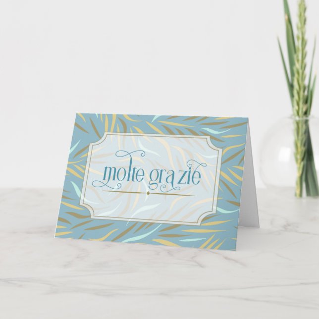Tarjeta De Agradecimiento Molte Grazie Sky Blue Botanical Italiano (Anverso)