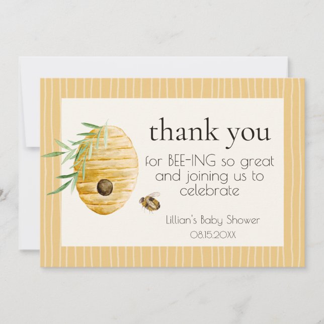 Tarjeta De Agradecimiento Mommy To Bee Striped Yellow Honey Bee Baby Shower  (Anverso)