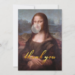 Tarjeta De Agradecimiento Mona Lisa soplando un chicle gris