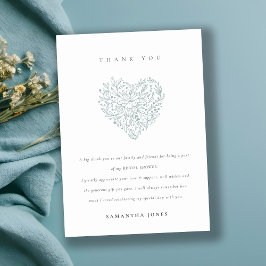 Tarjeta De Agradecimiento Monada Minimalista Floral Azul Oscuro Bridal Showe