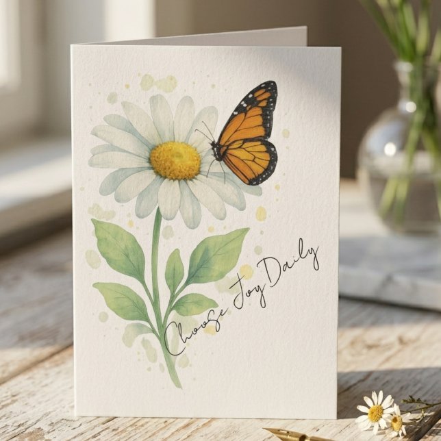 Tarjeta De Agradecimiento Monarch Butterfly Daisy Flower Choose Joy (Monarch butterfly daisy flower inspirational note card)