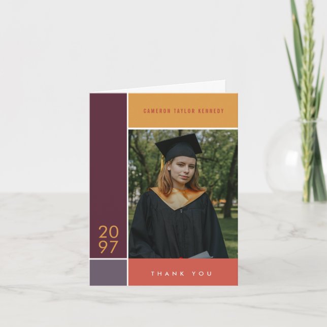Tarjeta De Agradecimiento Mondrian Simple Color Blocks Graduation Photo (Anverso)