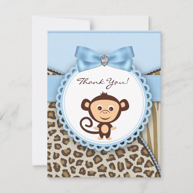 Tarjeta De Agradecimiento Monkey Baby Shower Gracias Cartas (Anverso)