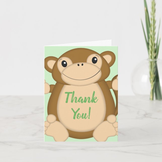 Tarjeta De Agradecimiento Monkey Baby Shower Jungle (Anverso)