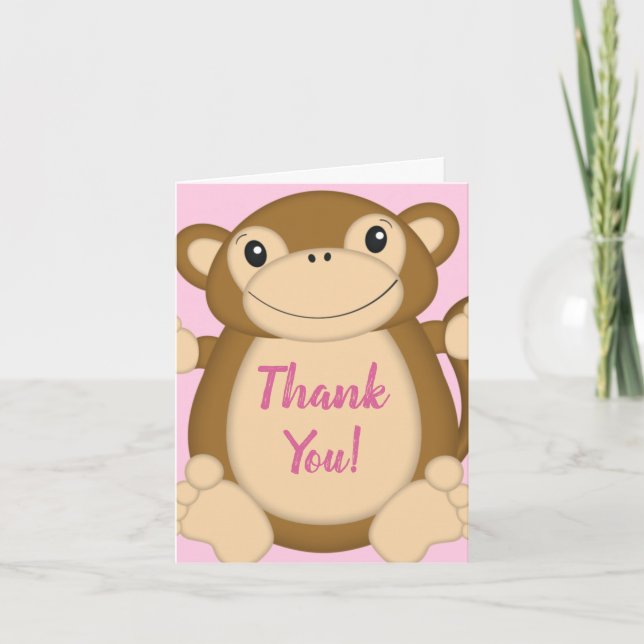 Tarjeta De Agradecimiento Monkey Baby Shower Pink (Anverso)