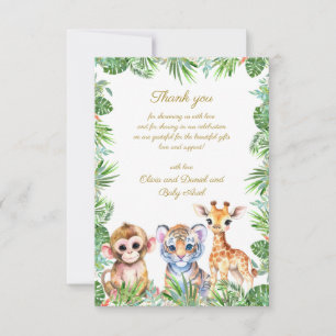 Tarjeta De Agradecimiento Mono de bebé personalizado tigre y jirafa Gracias