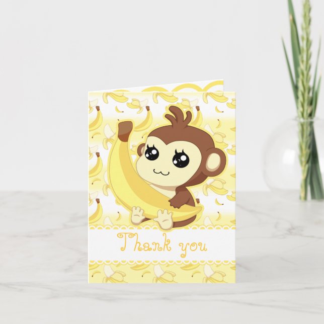 Tarjeta De Agradecimiento Mono de Kawaii con cumpleaños bananero (Anverso)