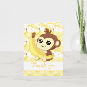 Tarjeta De Agradecimiento Mono de Kawaii con cumpleaños bananero