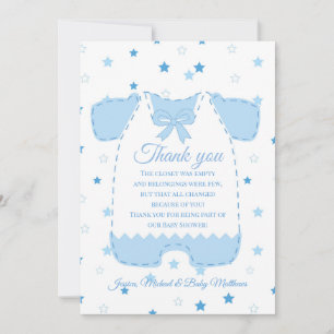 Tarjeta De Agradecimiento Mono de Ropa de Cuadros Azules con Estrellas para