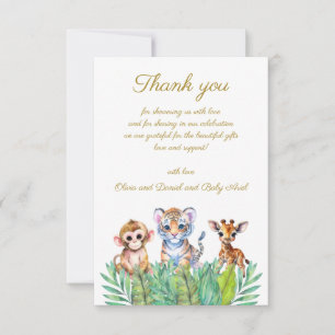 Tarjeta De Agradecimiento Mono personalizado bebé tigre y jirafa Gracias