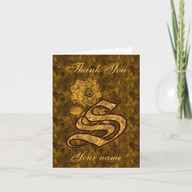 Tarjeta De Agradecimiento Monogram Initial S Gold Satin Peony Personalized (Anverso)
