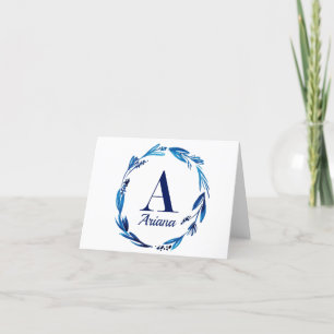 Tarjeta De Agradecimiento Monograma 'A' de la guirnalda floral azul