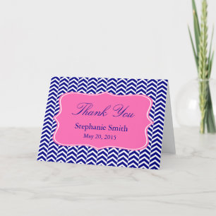 Tarjeta De Agradecimiento Monograma Azul Marino con Chevron Rosa Brillante N