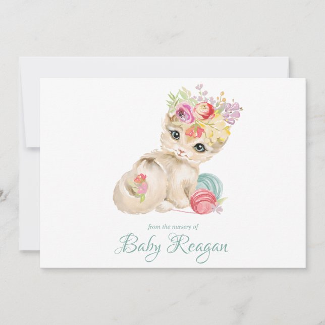 Tarjeta De Agradecimiento Monograma Baby Shower del gatito del cuarto de (Anverso)