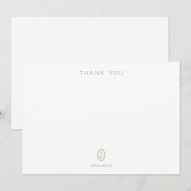 Tarjeta De Agradecimiento Monograma Blanco Elegante Profesional Gracias Ca (Anverso / Reverso)
