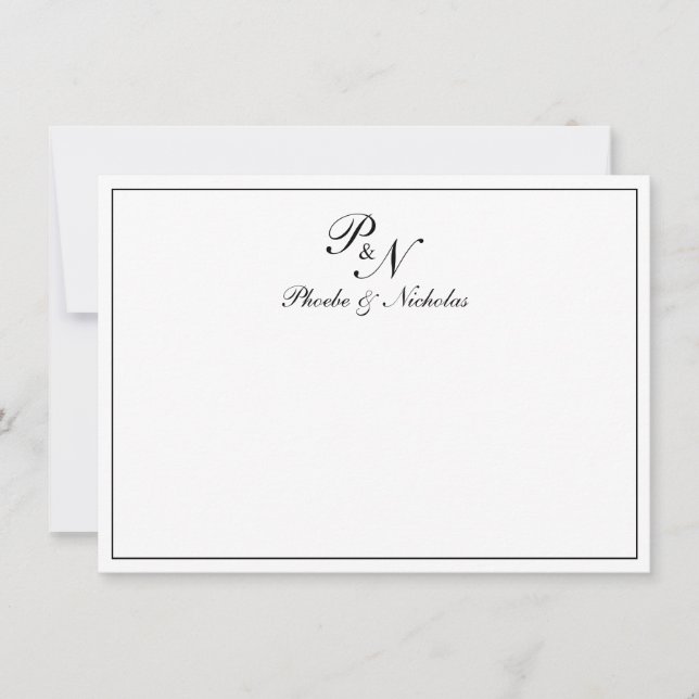 Tarjeta De Agradecimiento Monograma blanco tradicional Boda formal (Anverso)