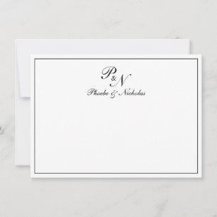 Tarjeta De Agradecimiento Monograma blanco tradicional Boda formal