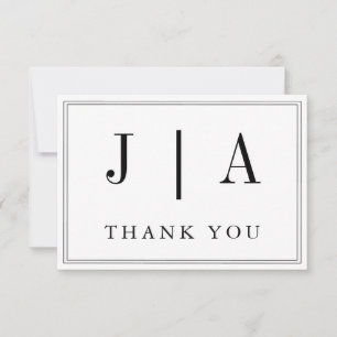 Tarjeta De Agradecimiento Monograma Blanco Y Negro Pareja Nombre Moderno Sim