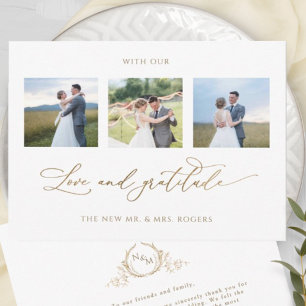 Tarjeta De Agradecimiento Monograma Boda con amor y gratitud foto