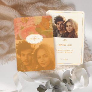 Tarjeta De Agradecimiento Monograma Boda de amapola rosa de flor silvestre