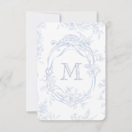 Tarjeta De Agradecimiento Monograma Boda de tela azul floral inicial
