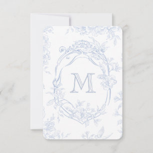 Tarjeta De Agradecimiento Monograma Boda de tela azul floral inicial