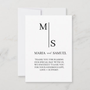 Tarjeta De Agradecimiento Monograma boda Elegante Minimalista simple