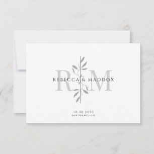 Tarjeta De Agradecimiento Monograma Botánico Elegante de Boda