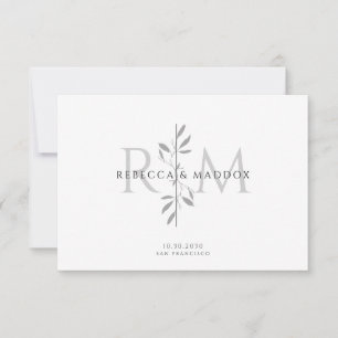 Tarjeta De Agradecimiento Monograma Botánico Elegante para Boda