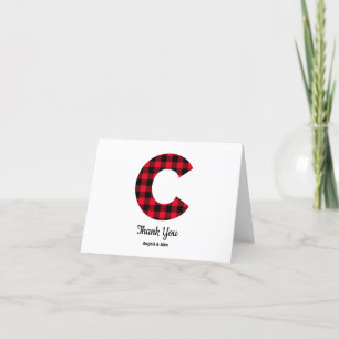 Tarjeta De Agradecimiento Monograma Clásico de Boda con Letra C en Cuadro de