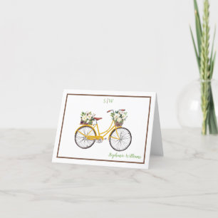 Tarjeta De Agradecimiento Monograma con nombre de bicicleta floral de color 