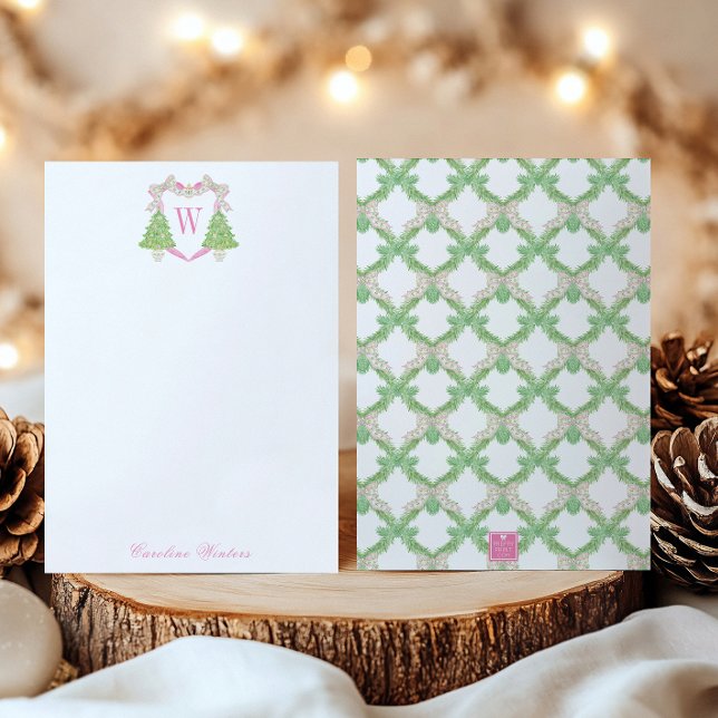 Tarjeta De Agradecimiento Monograma de árbol de navidad rosa acuarela (Subido por el creador)