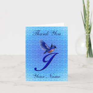 Tarjeta De Agradecimiento Monograma de Bluebird Inicial J Personalizado