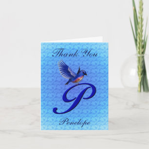 Tarjeta De Agradecimiento Monograma de Bluebird Inicial P Personalizado