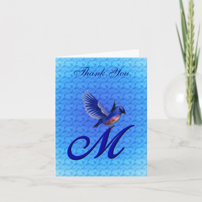 Tarjeta De Agradecimiento Monograma de Bluebird Primer M Elegante (Anverso)