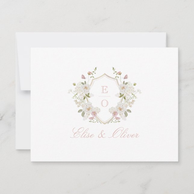 Tarjeta De Agradecimiento Monograma de Boda blanco de Rubor blanda romántico (Anverso)