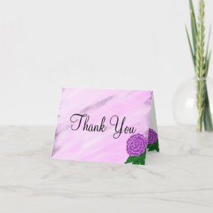 Tarjeta De Agradecimiento Monograma de Boda con Acuarela Floral Violeta