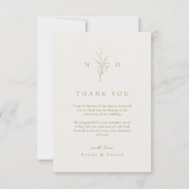 Tarjeta De Agradecimiento Monograma de boda de hojas botánicas simples de or