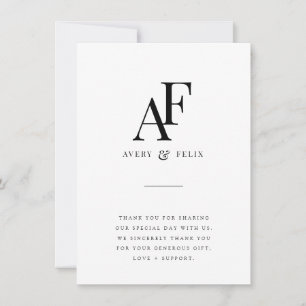 Tarjeta De Agradecimiento Monograma de Boda Elegante Simple Minimalista