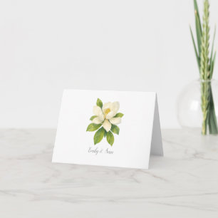 Tarjeta De Agradecimiento Monograma de boda personalizado de flor de magnoli