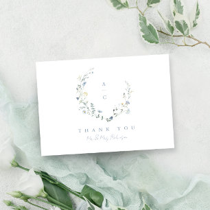Tarjeta De Agradecimiento Monograma de boda rústica boho de flor silvestre a