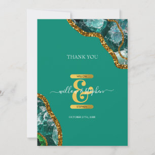 Tarjeta De Agradecimiento Monograma de brillo de geoda de ágata verde esmera
