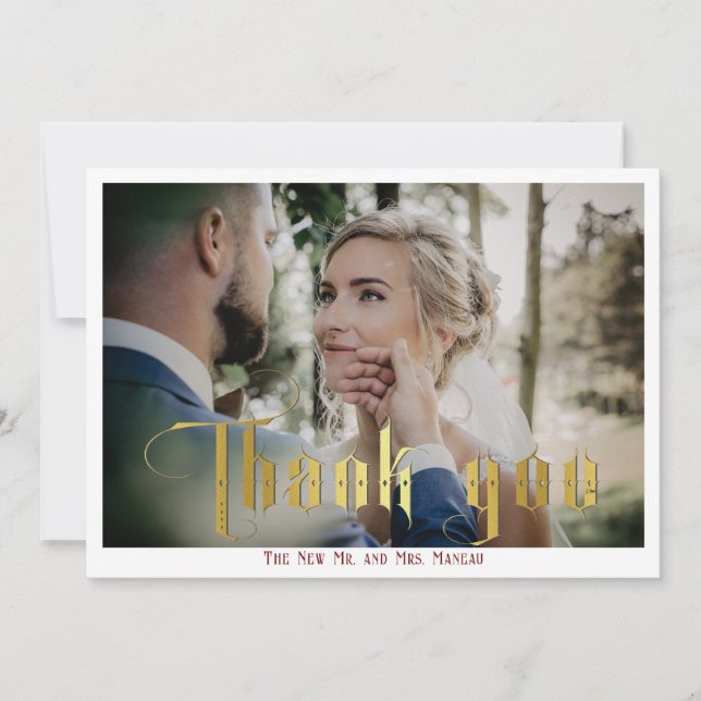 Tarjeta De Agradecimiento Monograma de caligrafía gótica elegante foto de ma (Anverso)