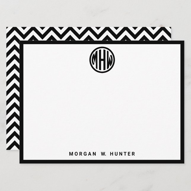 Tarjeta De Agradecimiento Monograma de círculo blanco negro Chevron DIY BG (Subido por el creador)