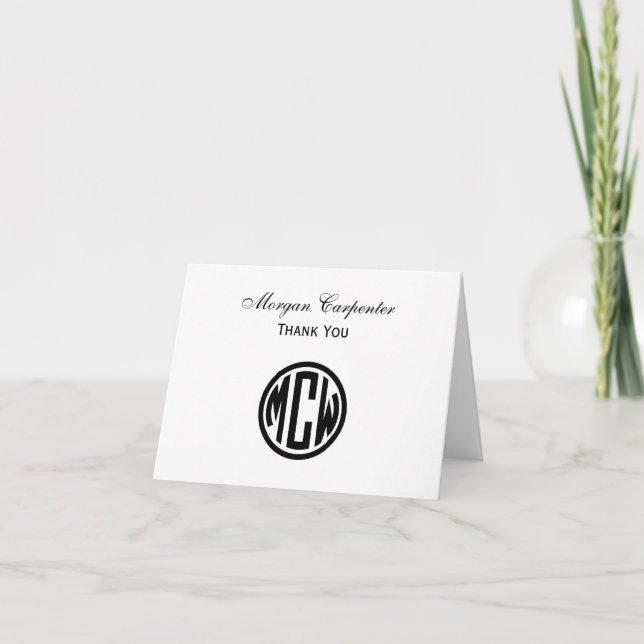Tarjeta De Agradecimiento Monograma de círculo negro blanco DIY BG (Anverso)