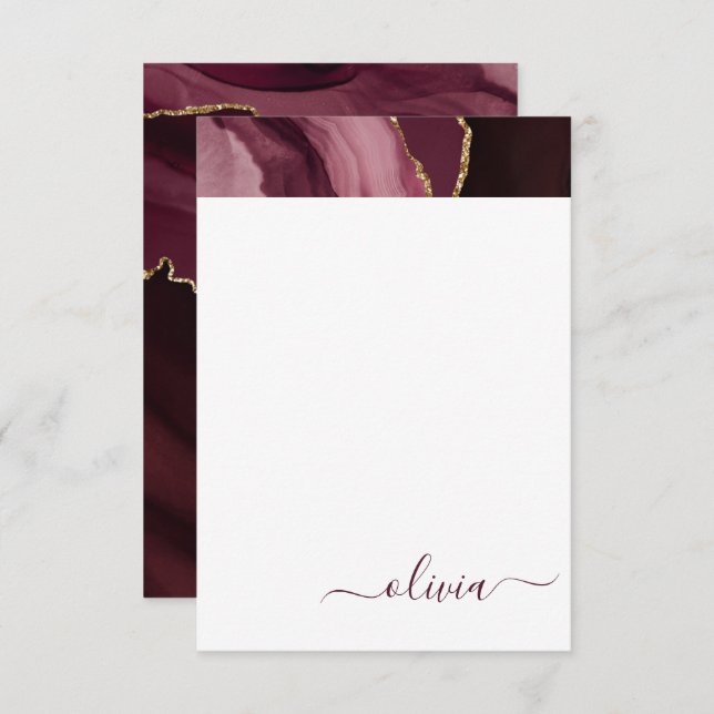 Tarjeta De Agradecimiento Monograma de geoda de ágata púrpura Borgoña en oro (Anverso / Reverso)