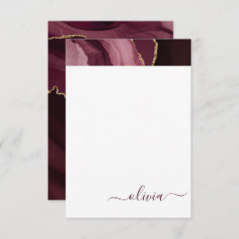 Tarjeta De Agradecimiento Monograma de geoda de ágata púrpura Borgoña en oro