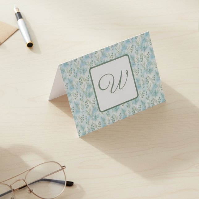 Tarjeta De Agradecimiento Monograma de invierno elegante  (Winter foliage monogram notecard)